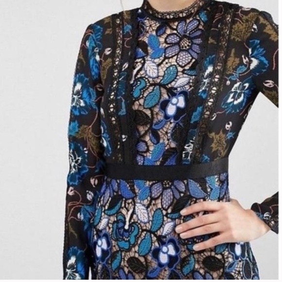 Worn Once - Self Portrait Blue Lace Floral Dress - Picture 4 of 4
